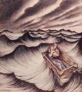 danae-and-her-son-perseus-put-in-a-chest-and-cast-into-the-sea-arthur-rackham